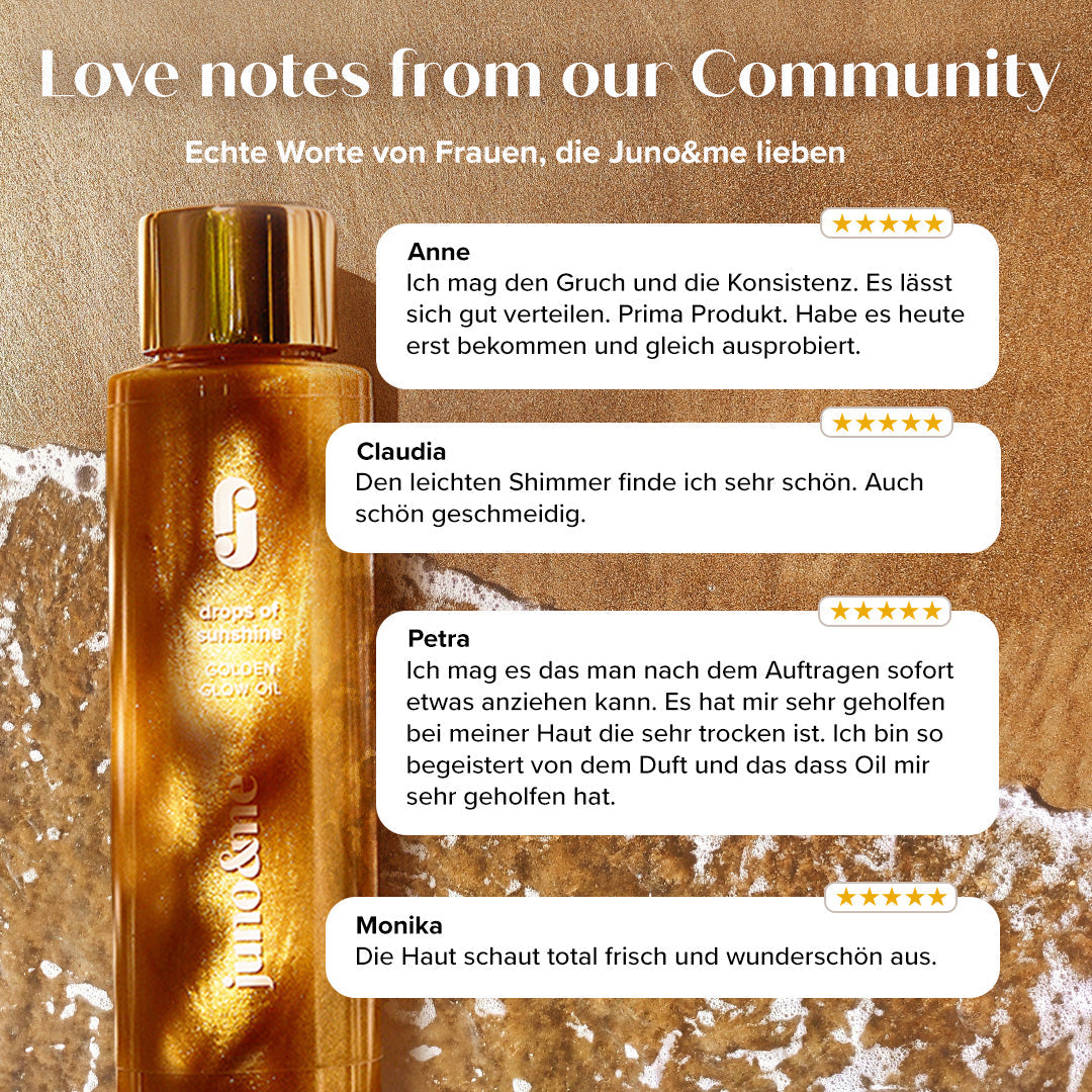 Love notes: customer reviews of the Golden Glow Oil, Beautiful Skin Duo by juno&me