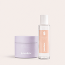 Touch Me Duo by juno&me: 2in1 AHA Body Scrub in a lilac jar and Dry Touch Body Oil in a glass bottle