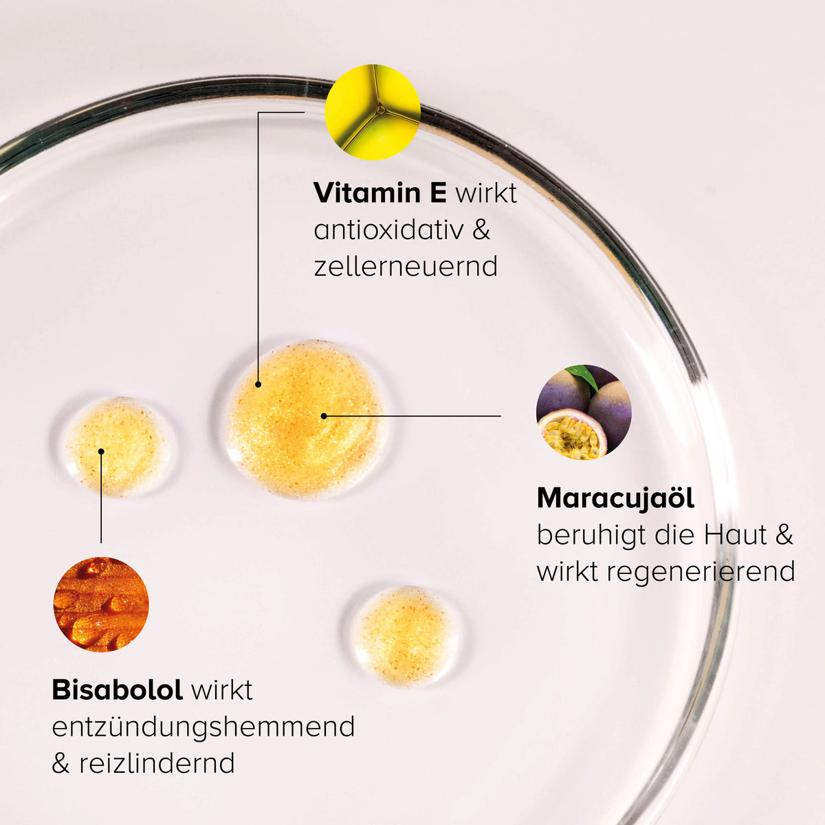 Golden Glow Oil in a bowl, close-ups of various ingredients