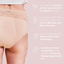 Frau trägt Inkontinenz Panty Medium Nude, mit Infotext.