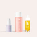 Happy Shaving Trio von juno&me: Body Shaving Oil, 2in1 Intimate Wash & Shave Gel und Glow Below Oil nebeneinander