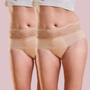 Incontinence Panty Medium Nude Duo by juno&me: 2 nude panties with lace waistband, worn side by side
