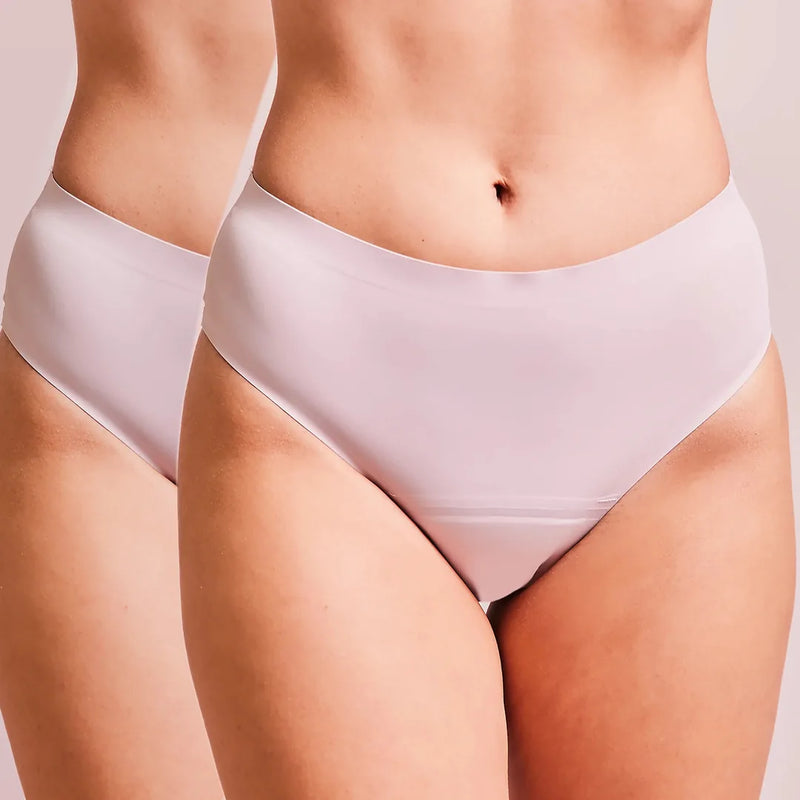 Seamless Slip Duo – Medium by juno&me: 2 nude period pants without seams, worn, front view
