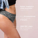 Leo Seamless Slip in anthracite worn from the side, image text: up to 8h leak protection, holds as much as 3 tampons